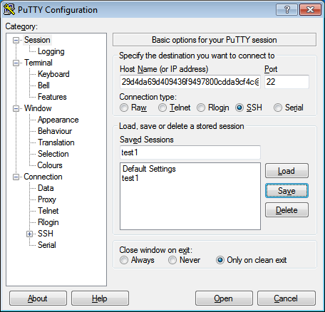 Install PuTTY on OpenShift Configure a PuTTY Session Step 3: End the Address into PuTTY screenshot