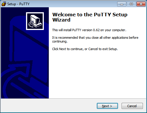 Install PuTTY on OpenShift Wizard Step 1: Welcome screenshot