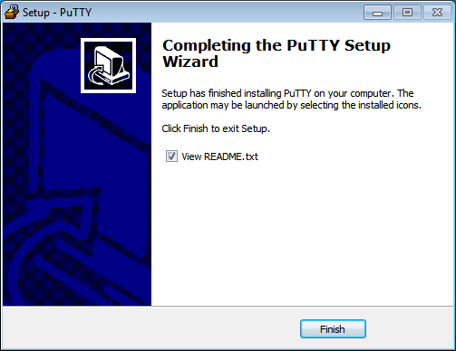 Install PuTTY on OpenShift Wizard Step 6: Finish screenshot